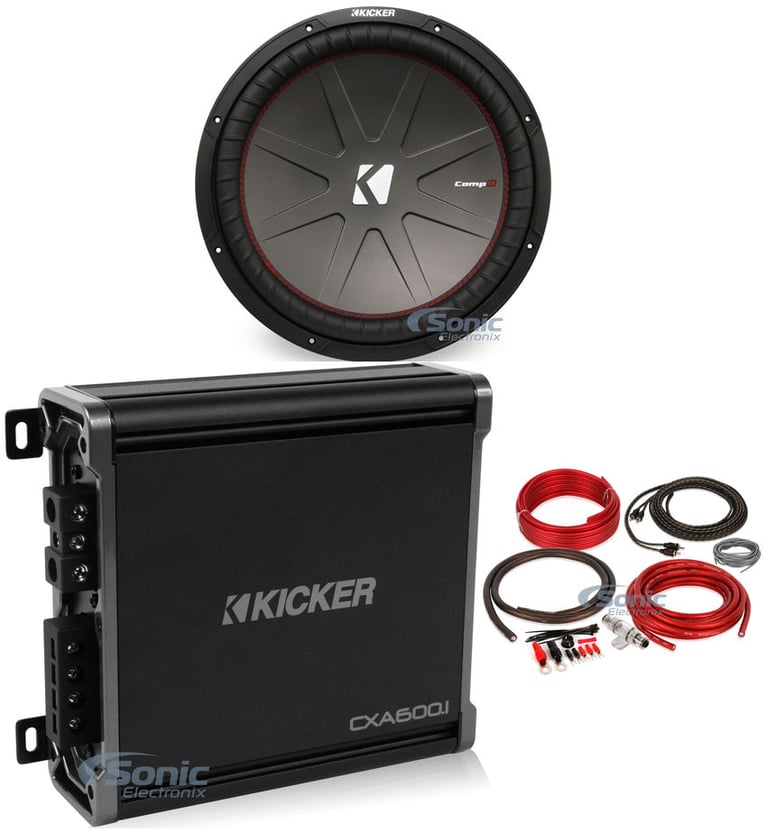 Kicker 43CWR154 COMPR15 1600W 15" Car Subwoofer+Mono Kicker Amplifier+Amp Kit Image 1