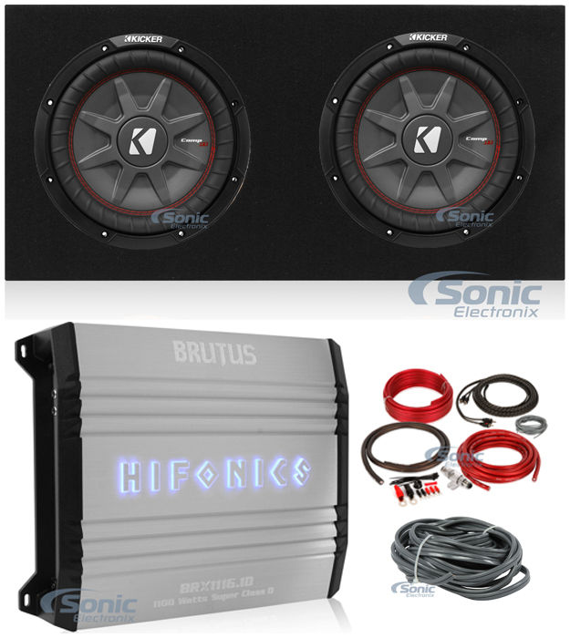 (2) Kicker 43CWRT101 COMPRT10 10" 1600W Subwoofer+sSealed Box+Mono Amp+Amp Kit Image 1