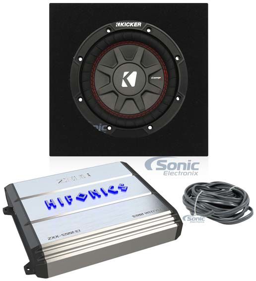 Kicker 43CWRT102 10" CompRT10 1200W Car Subwoofer+Hifonics Amp+Shallow Sub Box Image 1