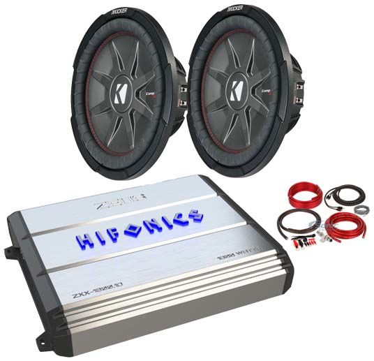 2) Kicker CompRT12 CWRT12-1 2000w 12" Slim Subwoofers+Hifonics Amplifier+Amp Kit Image 1