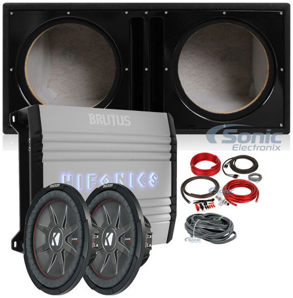 (2) Kicker 43CWRT121 COMPRT12 12" 2000W Subwoofers+Vented Box+Mono Amp+Amp Kit Image 1