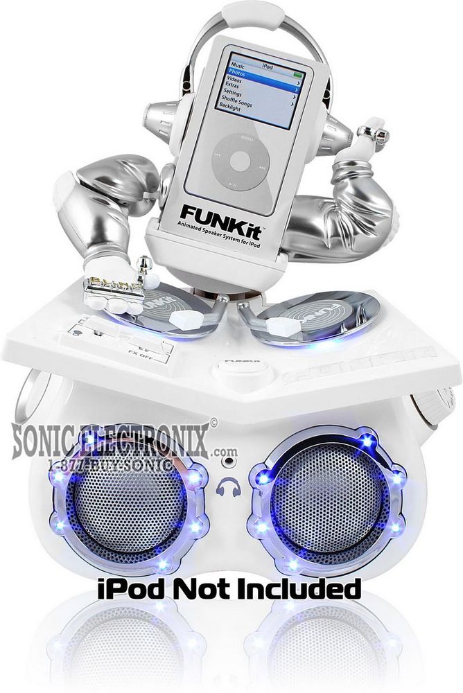 Funk-It (WHITE COLOR) DJ Turntable Style iPod Docking Station and Desktop Speakers Image 1
