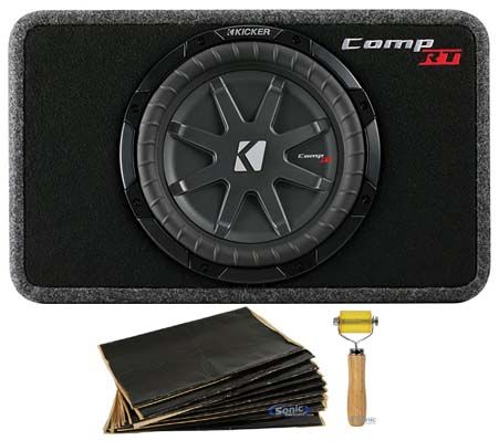 Kicker 43TCWRT102 10" Shallow Car Subwoofer In Slim Sub Box + Sound Dampener Image 1