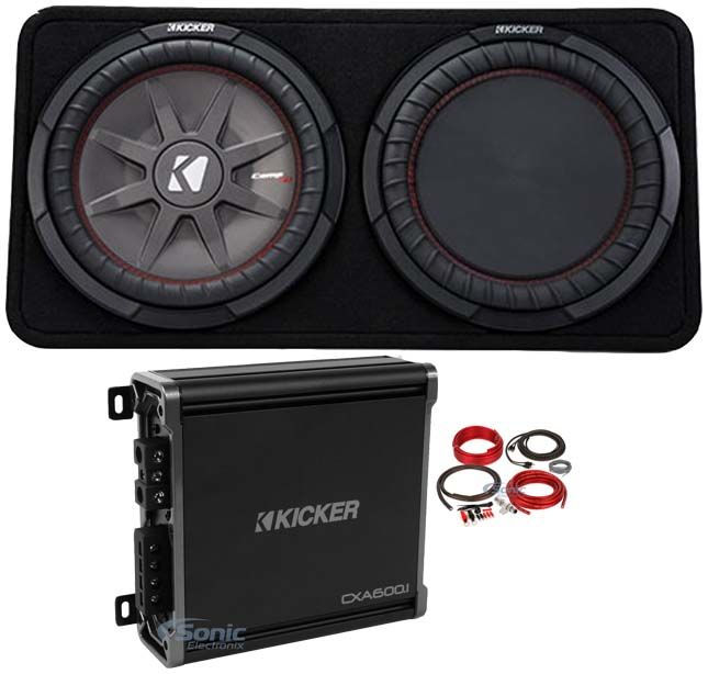 Kicker 43TCWRT122 COMPRT12 12" 1000w Slim Subwoofer in Sub Box+Amplifier+Amp Kit Image 1