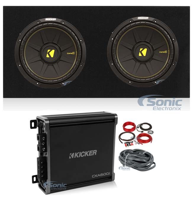 (2) Kicker 44CWCS104 CompC 10" 1000w Subwoofers+Sealed Sub Box+Mono Amp+Amp kit Image 1