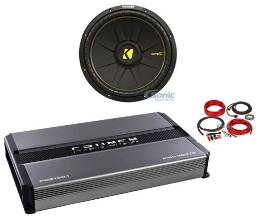 Kicker 44CWCS154 CompC 15" 1200 Watt Car Subwoofer+Hifonics Amplifier+Amp Kit Image 1