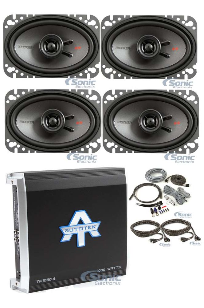 (2) Pairs Kicker 44KSC4604 4x6" 2-Way Car Speakers+4-Channel Amplifier+Amp Kit Image 1