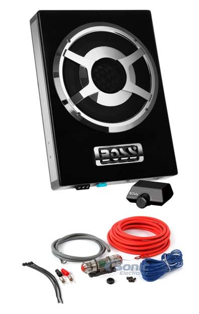 BOSS BASS800 8" 800W Low Profile Amplified Subwoofer Sub + 8 Ga Amp Kit Image 1