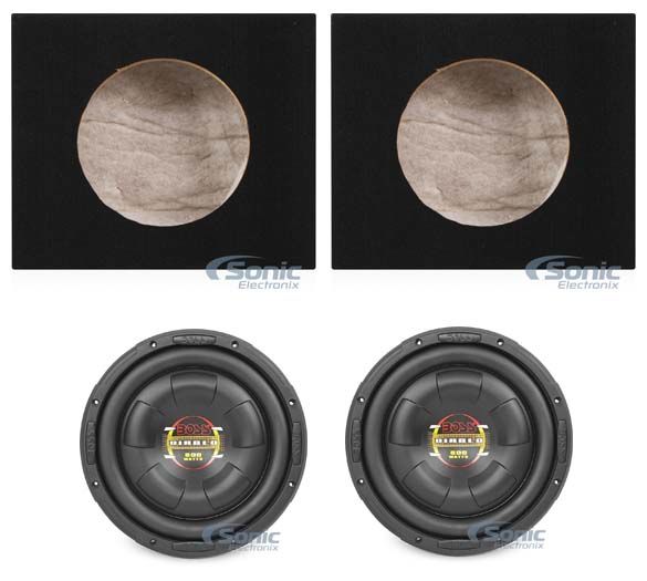 2) Boss D10F 10" 1600W Shallow Car Audio Subwoofers + 2) 10" Single Sealed Boxes Image 1