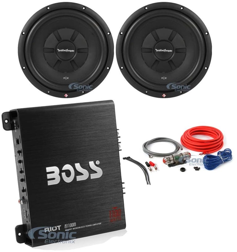2) Rockford Fosgate R2SD4-12 12" 1000W Subwoofers + R1100M 1100W Amp + Amp Kit Image 1