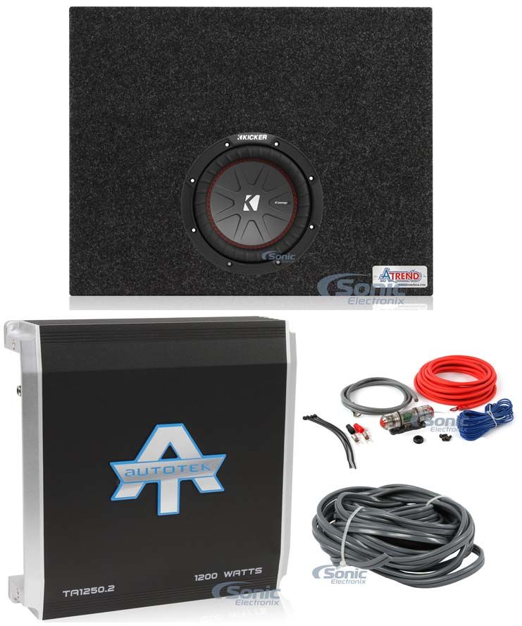 Kicker 43CWR82 COMPR8 8" 600 Watt Sub + Sealed Box + Amplifier and Amp Kit Image 1