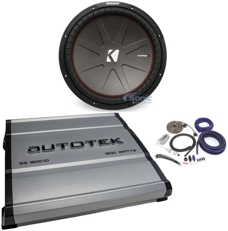 Kicker 43CWR152 COMPR15 15" 1600 Watt Car Audio Subwoofer+Mono Amplifier+Amp Kit Image 1
