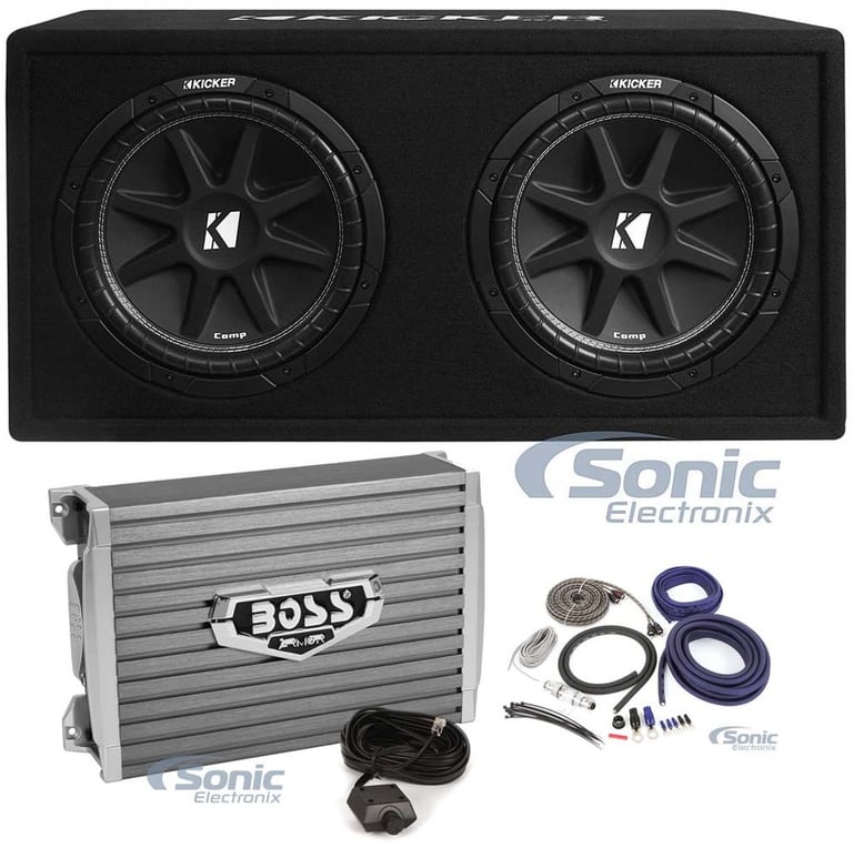 Kicker DC122 Dual 12" 600W Car Subwoofers + Box + 1500W MONO Amp + 4 Ga Amp Kit Image 1