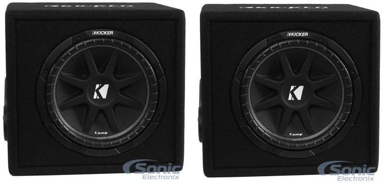 Kicker Comp 12" 300W 4 Ohm Carpeted Vented Loaded Subwoofer Enclosure (2 Pack) Image 1