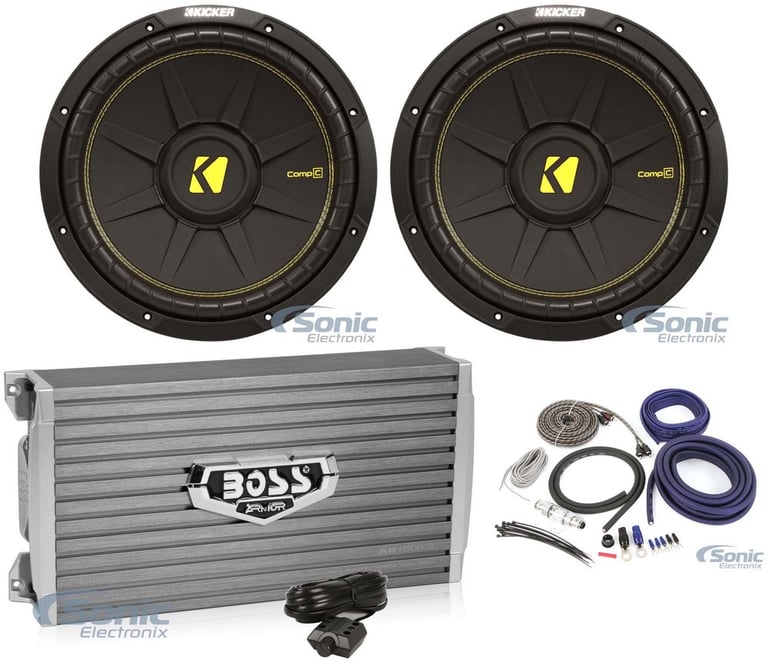 2) New Kicker 44CWCS10 10" Car Audio Subwoofers + 1600W Amplifier + Amp Kit Image 1
