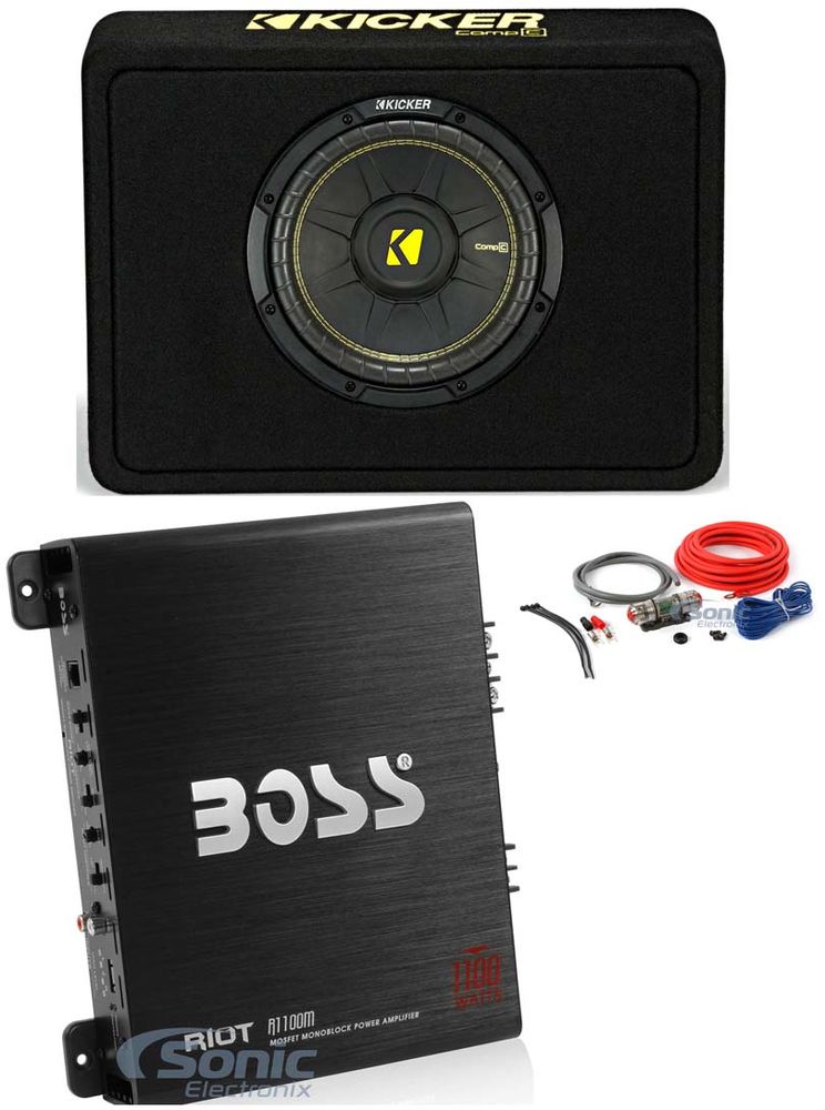 Kicker 44TCWC104 10" 600W Car/Truck Subwoofer + Box + 1100W Amplifier + Amp Kit Image 1