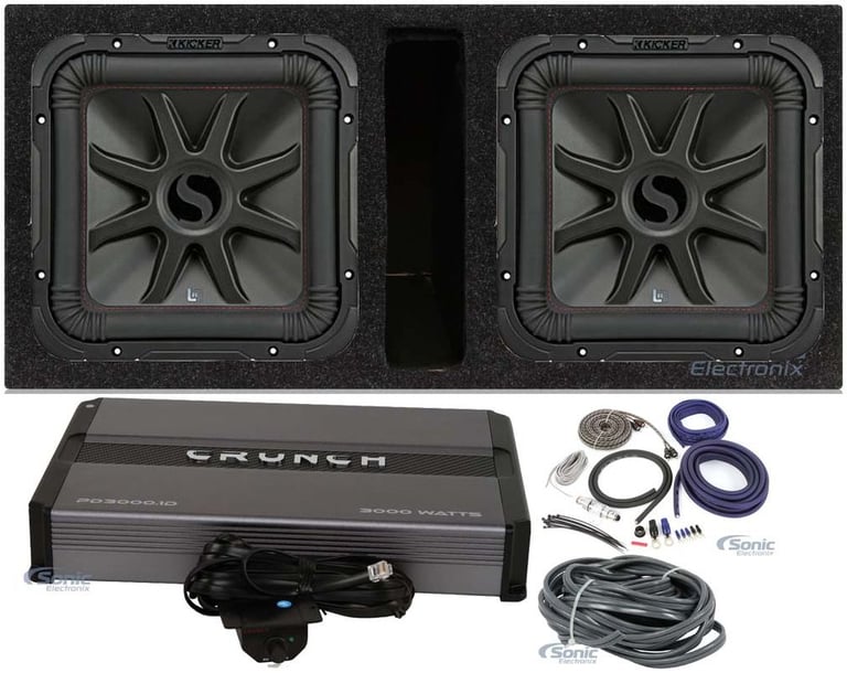 (2) KICKER 45L7R124 12" 2400w L7R Sub Solo-Baric+Vented Sub Box+Amp+Amp Kit Image 1