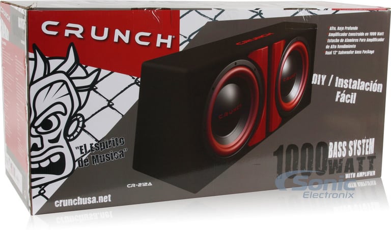 Crunch CR-212A 1000w Dual 12" Powered Loaded Subwoofers In Enclosure + Amp Kit Image 4