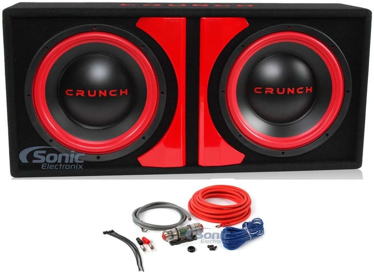 Crunch CR-212A 1000w Dual 12" Powered Loaded Subwoofers In Enclosure + Amp Kit Image 1