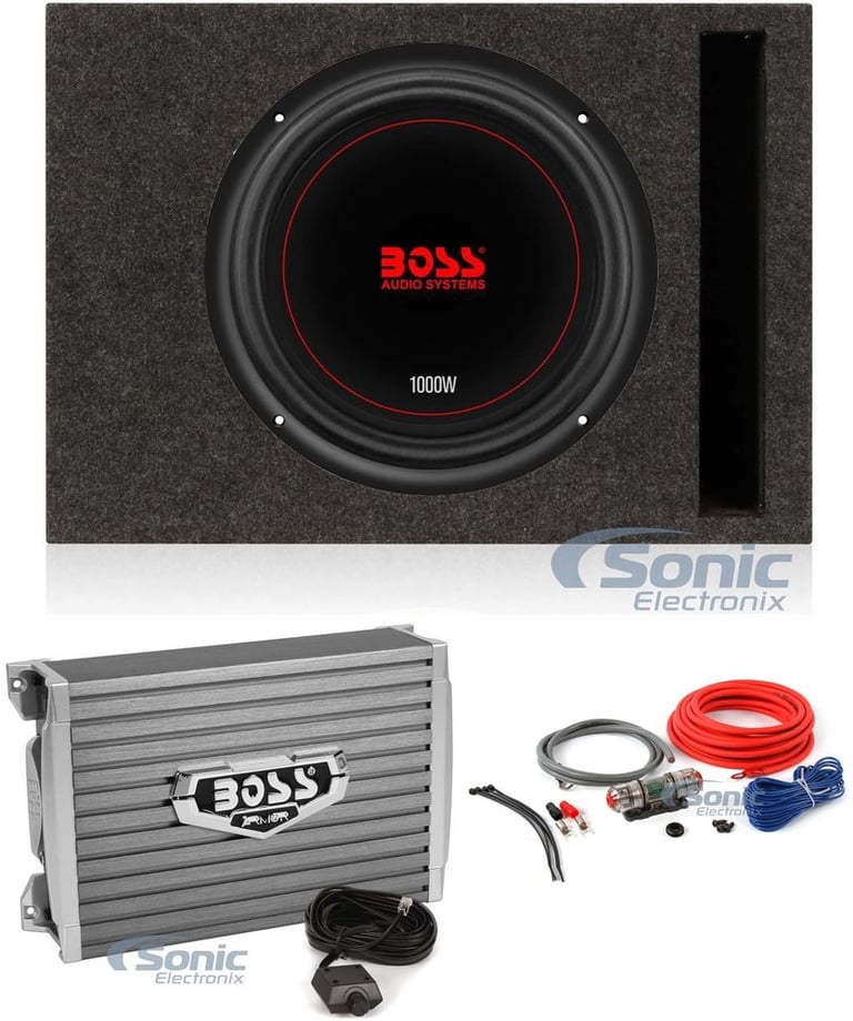 Boss Chaos Exxtreme 10" 1000W 4 Ohm Subwoofer w/ Vented Box, Amplifier & Amp Kit Image 1