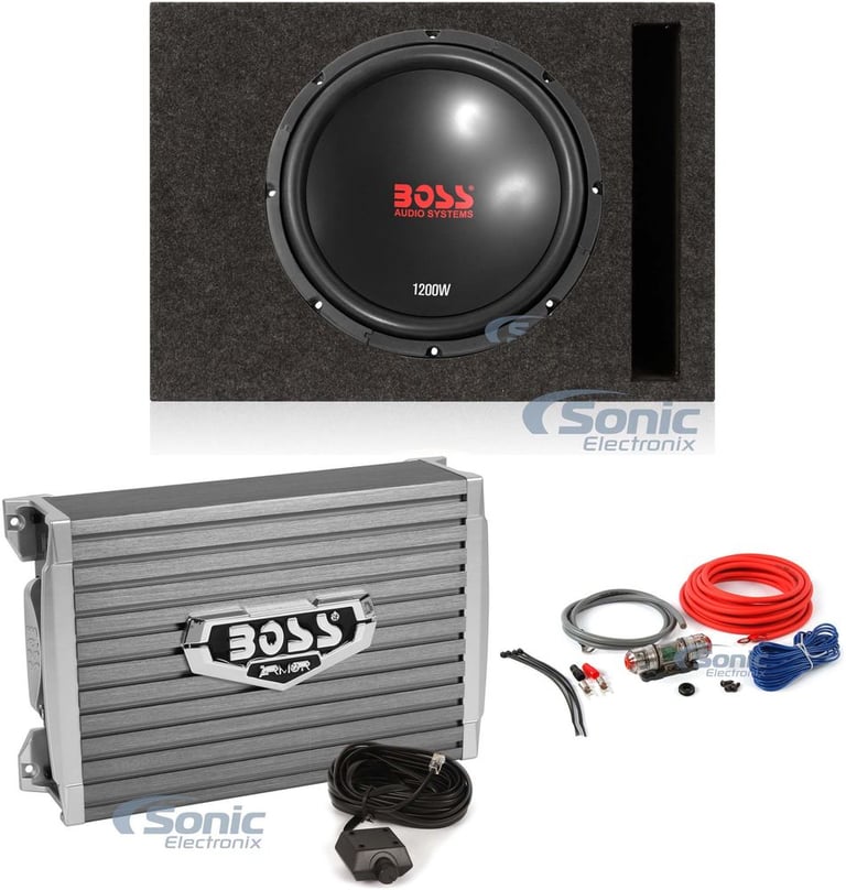 Boss Chaos Exxtreme 12" 1200W 4 Ohm Subwoofer w/ Vented Box, Amplifier & Amp Kit Image 1
