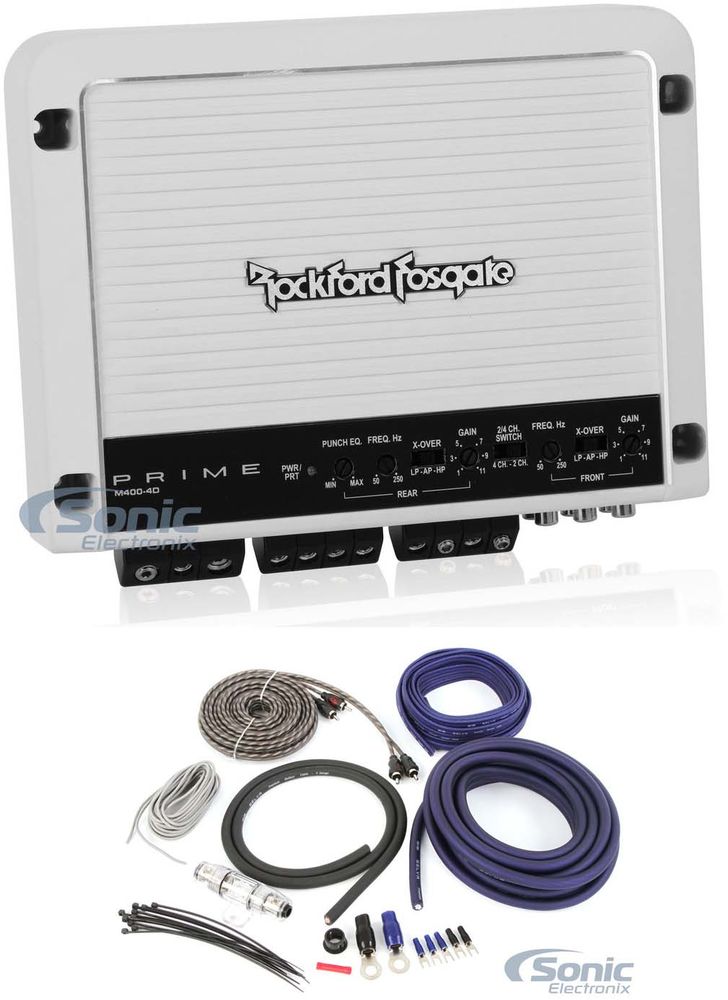 Rockford Fosgate M400-4D 400W 4-Channel Full-Range Class-D Amplifier + Amp Kit Image 1