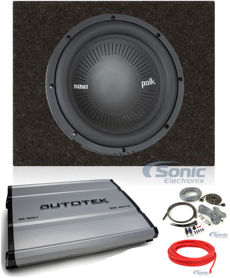 Polk Audio MM1042DVC 10&rdquo; 1200w Subwoofer+Sealed Sub Box+Mono Amplifier+Amp Kit Image 1