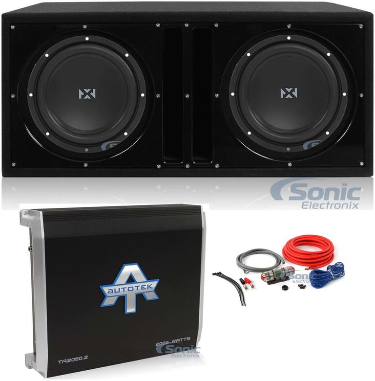 (2) NVX NSW104V2 (NSW104 v2) + Ported Sub Box + Mono Amplifier + Amp Kit (Black) Image 1