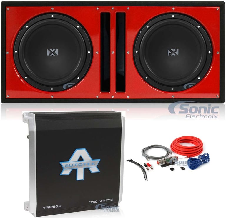 (2) NVX NSW124v2 + Ported Sub Box + Mono Amplifier + Amp Kit (Red) Image 1