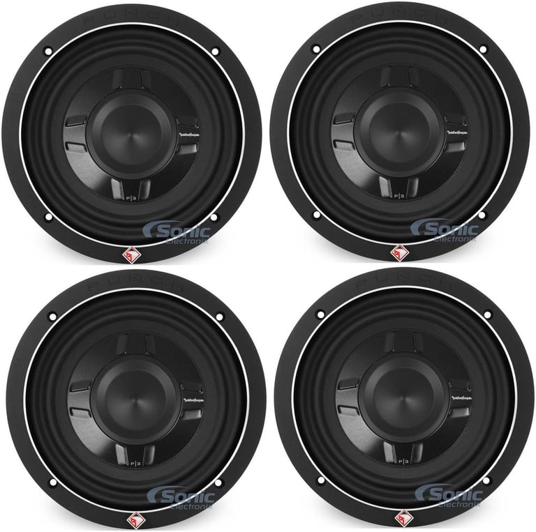 Rockford Fosgate 8" 300W Car Audio Shallow Mount 2 Ohm DVC Subwoofer (4 Pack) Image 1