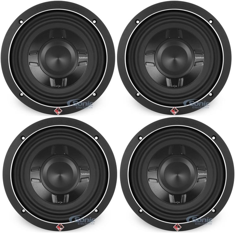 Rockford Fosgate 8" 300W Car Audio Shallow Mount 4 Ohm DVC Subwoofer (4 Pack) Image 1