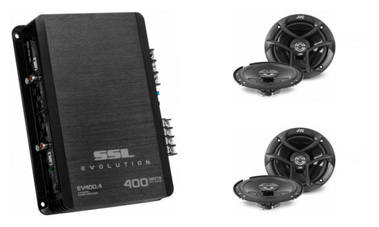SoundStorm (SSL) EV400.4 + 4 JVC 300W 6-1/2" 2-Way Coaxial Car Speakers Image 1