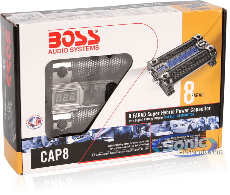 BOSS CAP8 FARAD LED Digital Car Power Capacitor Cap + Premium amp kit Image 4