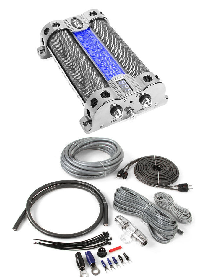 BOSS CAP8 FARAD LED Digital Car Power Capacitor Cap + Premium amp kit Image 1