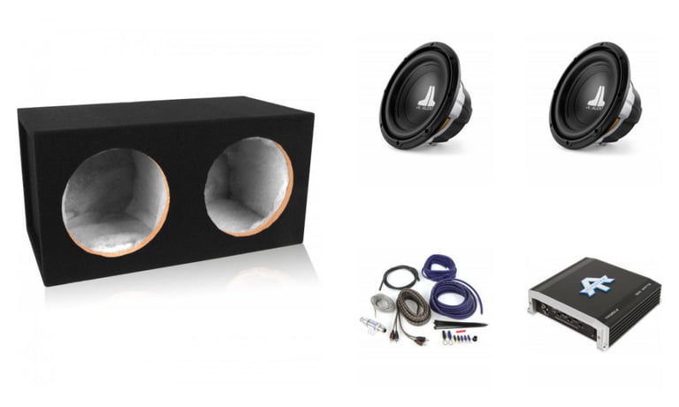 (2) 10"  JL Audio Subs + Autotek Amplifier + Dual 10" Sealed Enclosure + Amp Kit Image 1