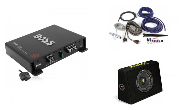 Kicker 44TCWC102 10" 600W Subwoofer + Boss R1100M  + Amp Wiring Kit Image 1