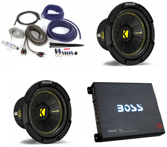 Boss R6002 Amplifier + (2) Kicker 8" Subwoofers + Belva Amp Kit Image 1