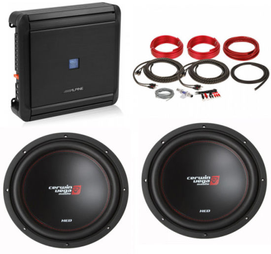 Alpine MRV-F300 Amplifier + (2) Cerwin-Vega 12" Subwoofers + Belva Amp Kit Image 1