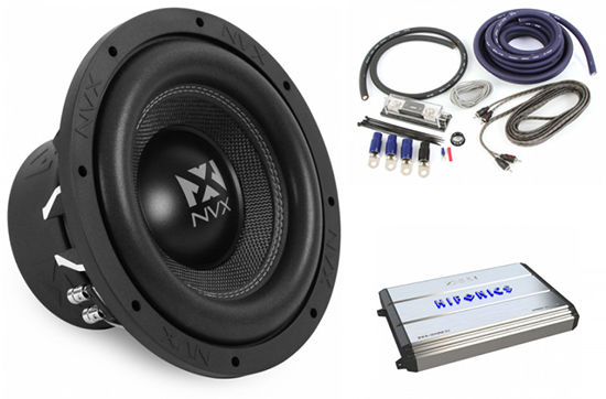 Hifonics ZXX-2400.1D Amplifier + NVX 10" Subwoofer + Belva Amp Kit Image 1
