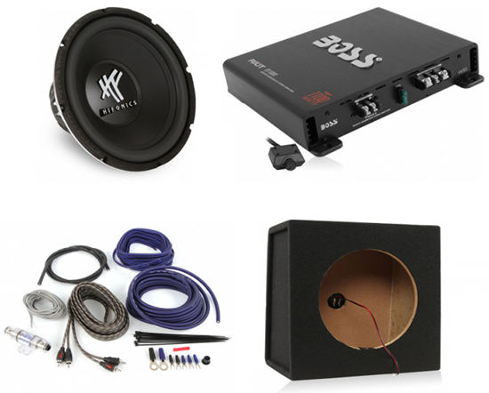 Hifonics HFX12D4 Sub + Boss Monoblock Amp + Scosche Sealed Enclosure + Amp Kit Image 1