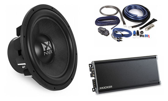 Kicker CXA1800.1 (46CXA18001) Amplifier + NVX 15" Subwoofer + NVX Amp Kit Image 1
