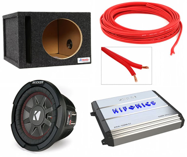 Kicker 43CWRT102 10" CompRT10 1200W Car Sub+Hifonics Amp+Free Vented Enclosure Image 1