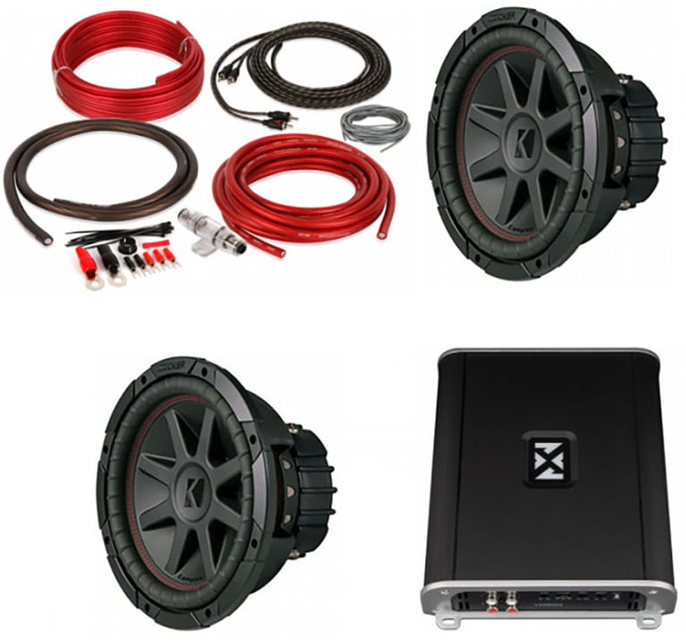 NVX VAD8402 Amplifier + (2) Kicker 10" Subwoofers + Belva Amp Kit Image 1