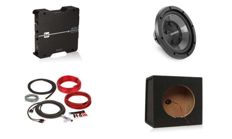 Kenwood KFC-W112S 12" Sub + 400W 2-Channel Amp + Sealed Enclosure + Amp Kit Image 1