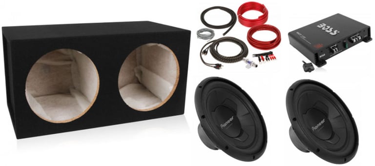 2 Pioneer TS-W126M 12" 1300W Subwoofers + Dual Sub Box + Amp and Wiring Kit Image 1
