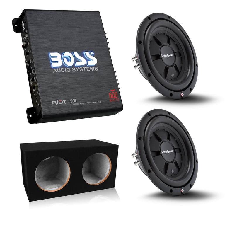 (2)Rockford R2SD2-10 + Boss R3002 + Dual 10" Sealed Enclosure + BAK82 Amp Kit Image 1