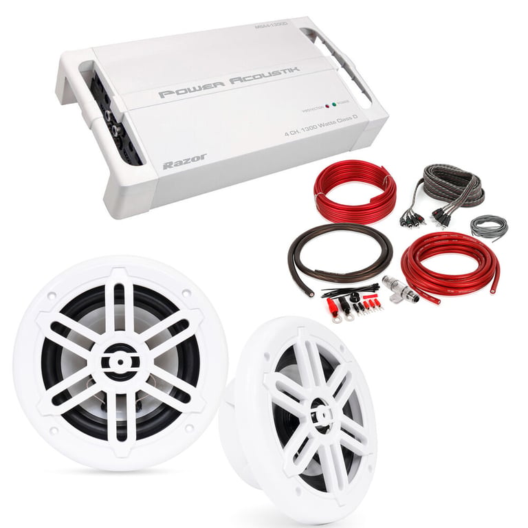 Power Acoustik MSA4‐1300D w/ Belva BMRBGWH Speakers and Amp Kit Image 1