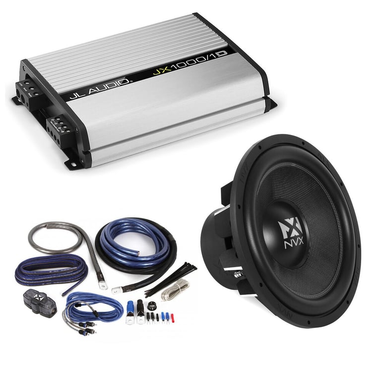 JL Audio JX1000/1D with NVX VCW154 Subwoofer and Amp Kit Image 1