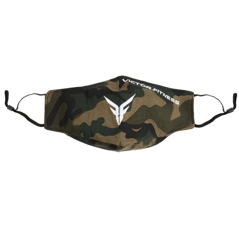 Victor Fitness VM25WC Green-Brown Camo Reusable Cloth Face Mask w/ White Logo Image 2