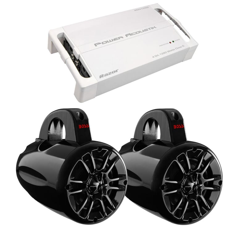Power Acoustik MSA4‐1300D with (4) Boss Marine Tower Speakers Image 1